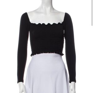 Reformation Black Smocked Square Neck Blouse